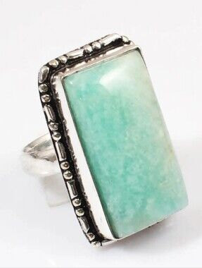 Natural Amazonite Seafoam Green Gemstone Silver Ring Sz 6